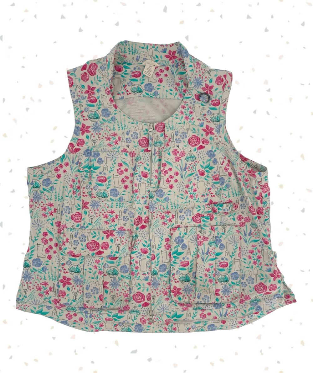 Duluth Trading Gardening Vest Gray Pink Green Heirloom Tools Utility Top Size 2X
